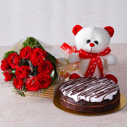 Bunch of Roses with cake and teddy combo