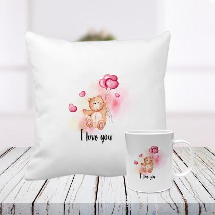 I Love You My Teddy Cushion and Mug Combo