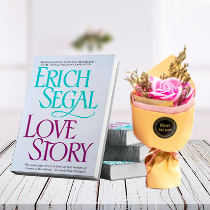 Love Story Book and Flower Bouquet Combo