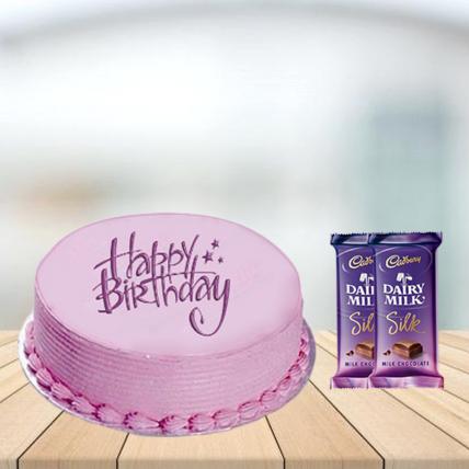 Pink Strawberry Cake with Cadbury Silk Combo