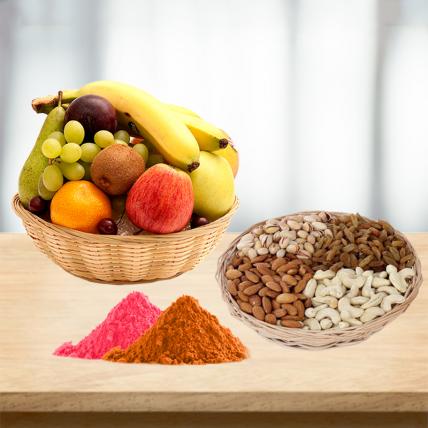 Fresh Fruits Basket and Mixed Dry Fruits with Free Gulal
