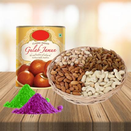 Mixed Dry Fruits and Sweets Combo with Free Gulal