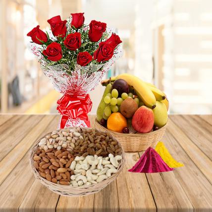 Roses, Dry fruits and Fresh Fruits Exclusive Combo