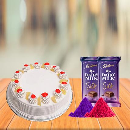 Pineapple Cake and Cadbury Silk with Free Gulal