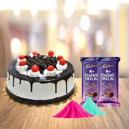 Black Forest Cake and Cadbury Silk with Free Gulal