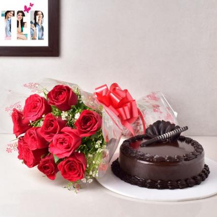 Chocolate Truffle Cake & Red Roses