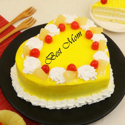 Premium Best Mom Heart Shape Pineapple Cream Cake