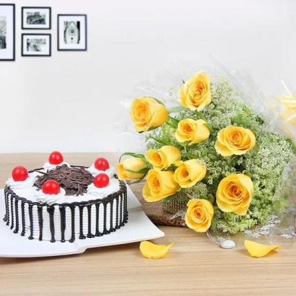 Black Forest Cake & Yellow Roses