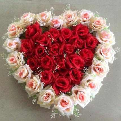 Red and Pink Roses Heart Arrangement 