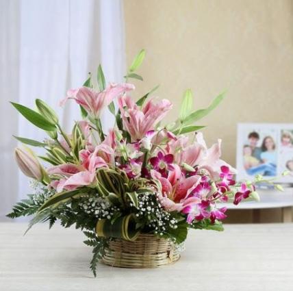 Basket of Pink Lilies