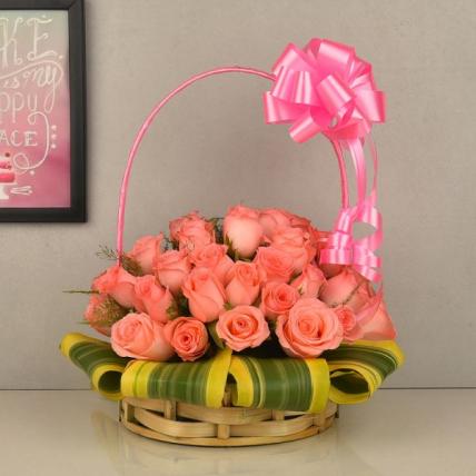 Basket of Pink Roses