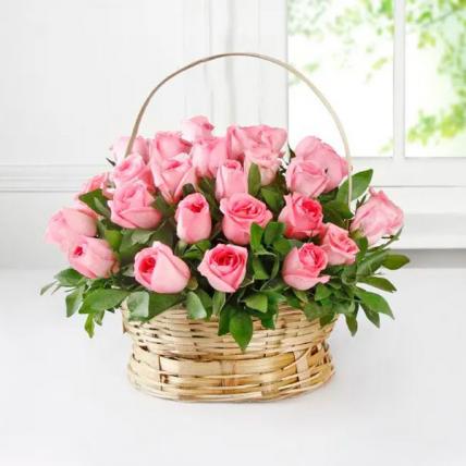 Pink Roses Basket Large
