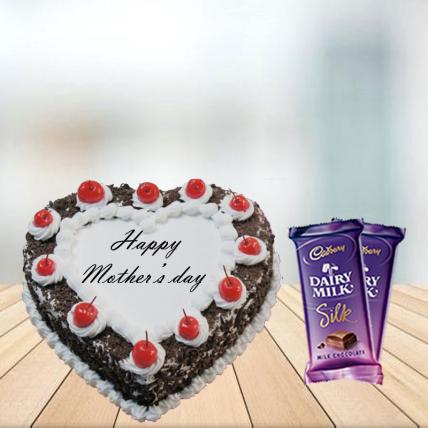 Mother Day Heart Shape Black Forest Cake with Cadbury Silk Combo
