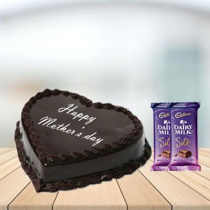 Mother Day Heart Shape Chocolate Cake with Cadbury Silk Combo