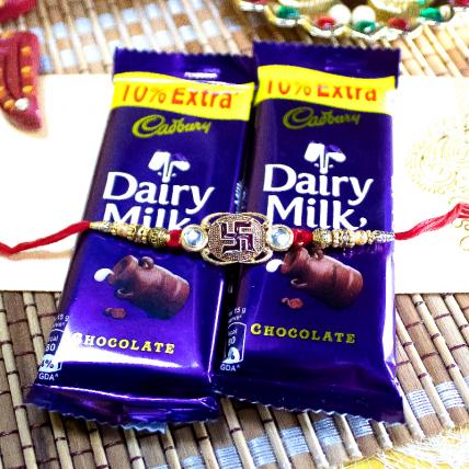 Swastika Rakhi with Dairy Milk Chocolates