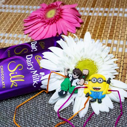 Cartoon Rakhi with Dairy Milk Silk Chocolates