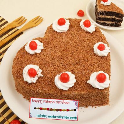 Fresh Heart Shape Black Forest Cake with Rakhi