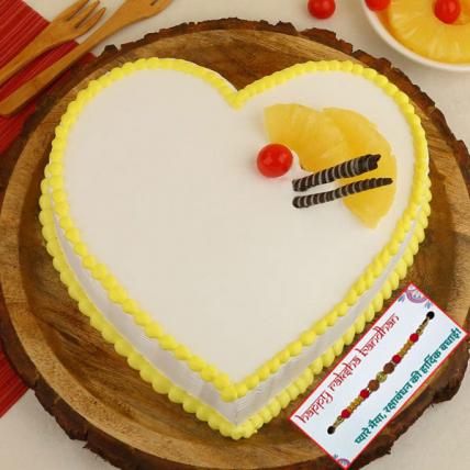 Heart Shape Pineapple Cake with Rakhi