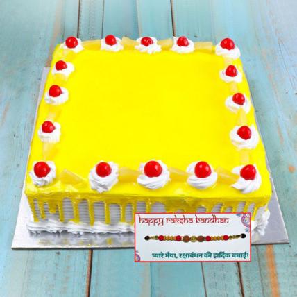 Fresh Square Pineapple Cake with Rakhi