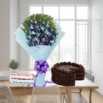 Chocolate cake and Orchids Combo with Rakhi
