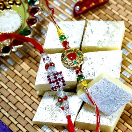 Set of 2 Rakhis with Kaju Barfi