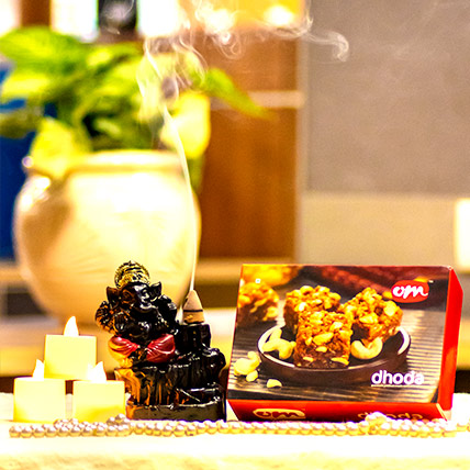 Dodha Burfi and Ganesha Idol with LED Diya