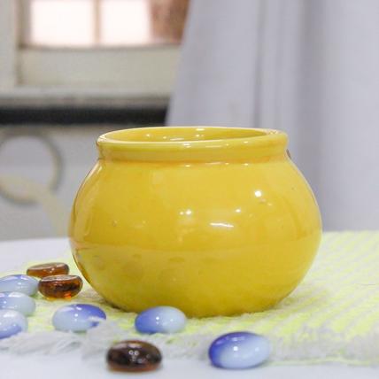Handi Shape Round Ceramic Pot (Yellow)