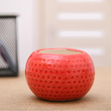 Dot Embossed Round Ceramic Pot (Red)