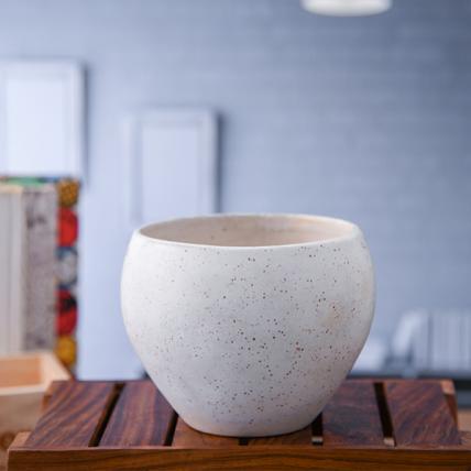 Apple Marble Finish Round Ceramic Pot (White)