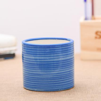 Ring Design Cylindrical Ceramic Pot (Blue)
