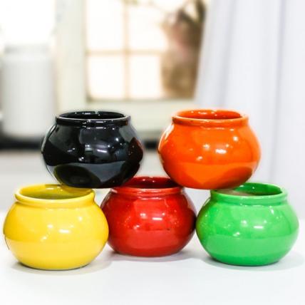 Handi Shape Round Ceramic Pots - Pack of Five