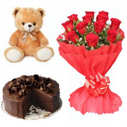 Valentine Cake,Teddy, Red Roses