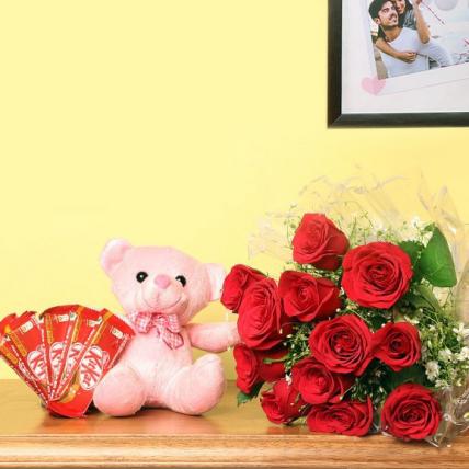Beary Red roses with chocolate Combo