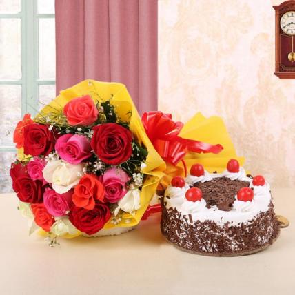 Mixed Roses & Black Forest Cake