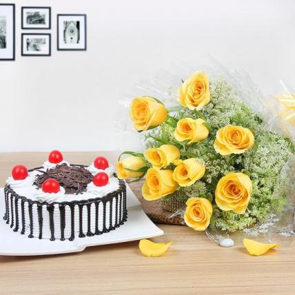 Black Forest Cake & Rose Bouquet