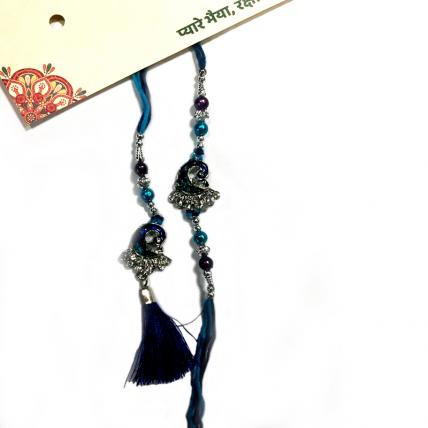 Blue Peacock Rakhi  and Lumba Set