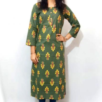 Embellished Green Cotton Kurti