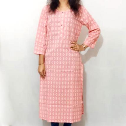 Printed Pink Cotton Kurti