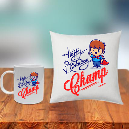 Champ Birthday Cushion Mug Combo