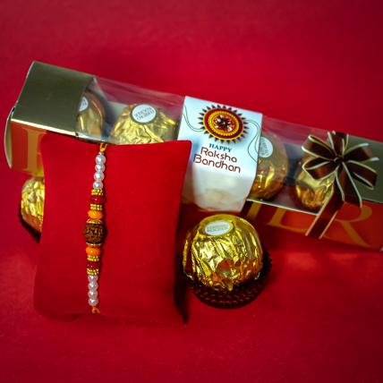Colourful Rudraksh Rakhi with Ferrero Rocher