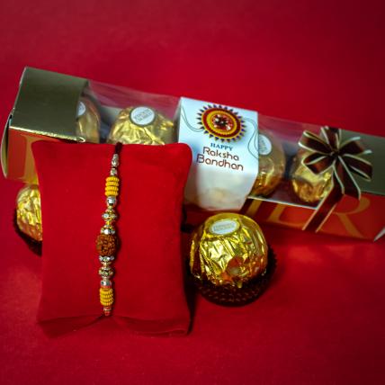 Beautiful Rudraksh Rakhi Chocolate Set