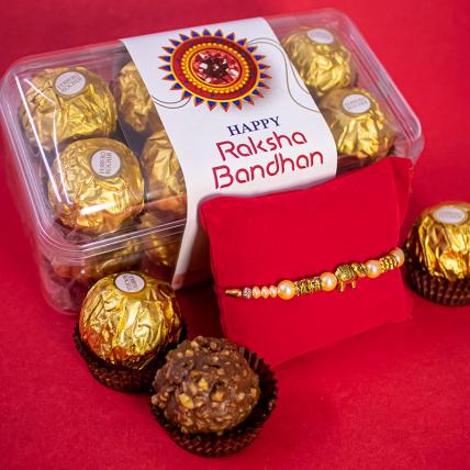 Elephant Pearl Rakhi and 16 pc Ferrero Rocher