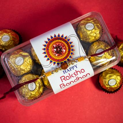 Rudraksh Rakhi and 16 pc Ferrero Rocher
