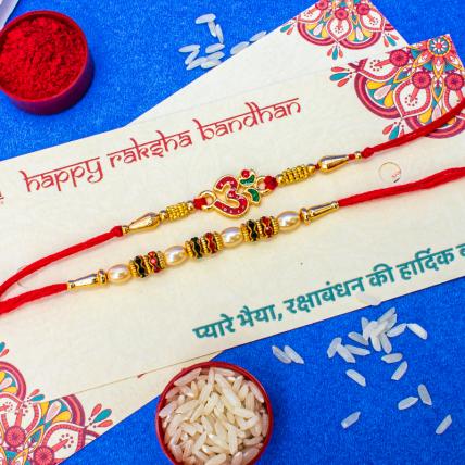 Rudraksh OM Pearl Rakhi Set
