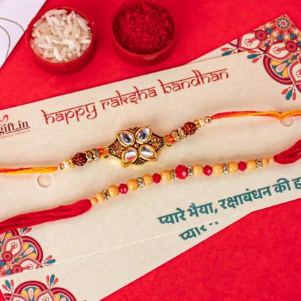 Golden Pearl Leaf Rakhi Set