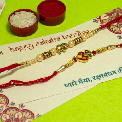Stone OM Pearl Rakhi Set