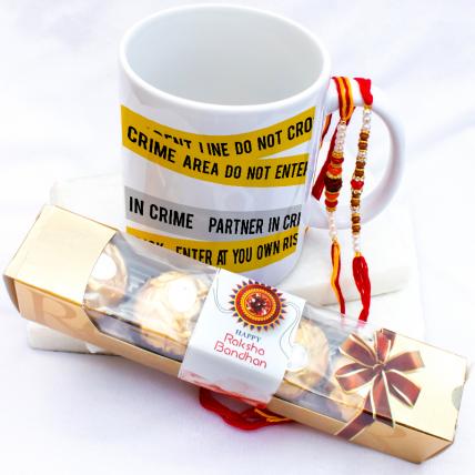 Crime Partner Mug with Rakhi & Ferrero Rocher 