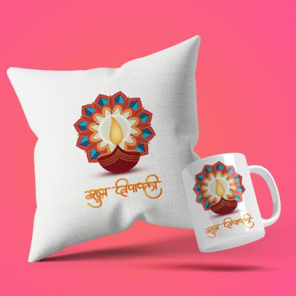 Shubh Deepawali Cushion Mug Set