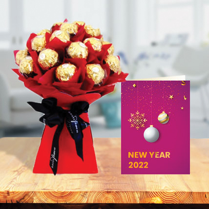 Ferrero Rocher Bouquet with New Year Greeting Card