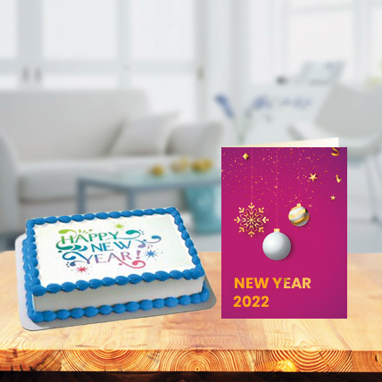 New Year Photo Cake with New Year Greeting Card